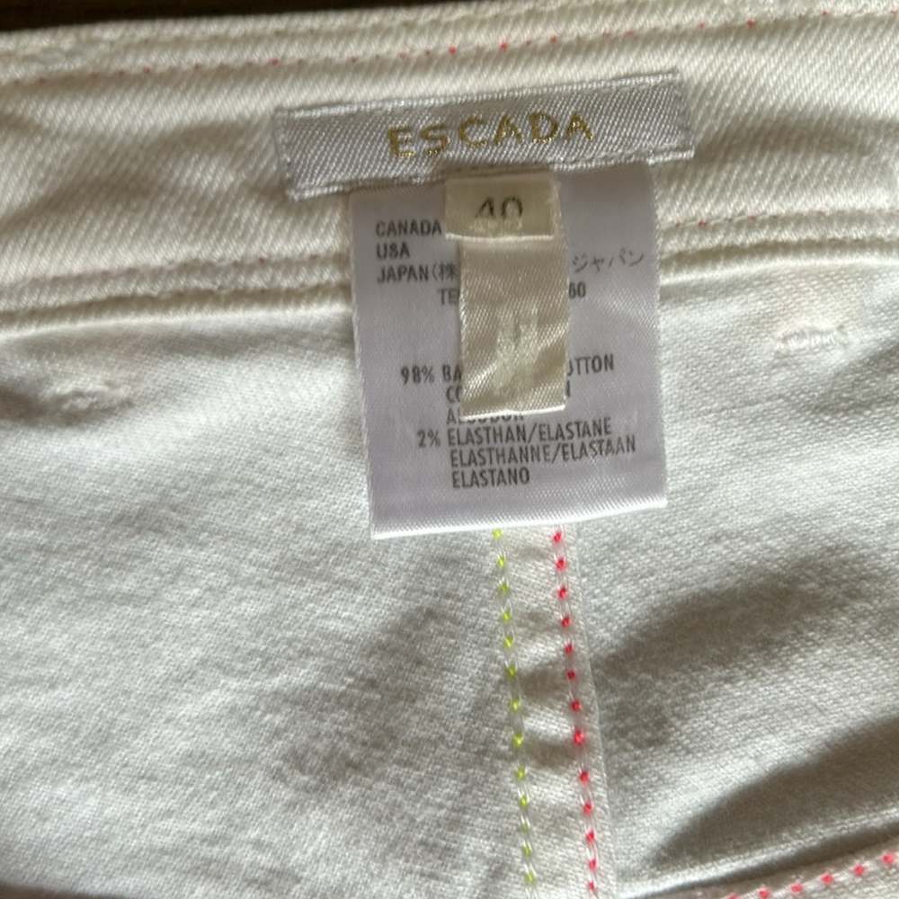 ESCADA gold label white bell denim. Neon embroidered detail. EUC - Picture 6 of 9